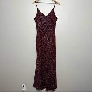 VTG 90s Women Whimsigoth Maxi Dress Large Red Vamp Grunge Dark Romantic Sparkles